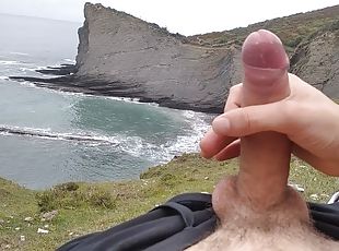 Big Beautiful Big Fat Cock Gets Handjob in Public with Gorgeous Sea Views