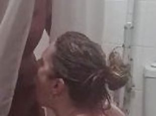 Stepmom secretly gives stepson a helping hand in the shower