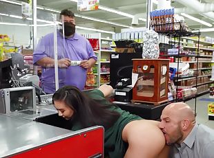 Grocery store cashier gets fucked at her workplace