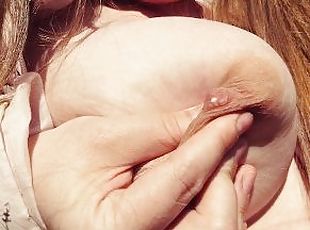 Pregnant, Lactation, Young Mom, Homemade in the park milking boobs Pumping in a public place.