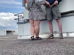 Mother in law spreads her legs wide to pee in the parking lot and hold my cock when I pee