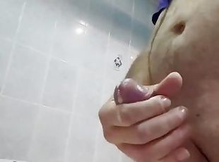 Huge cumshot in bathroom slow motion