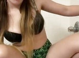18 Year Old Rides Dildo On The Edge Of The Shower Till She Squirts (full vid on fansly, of and MV)