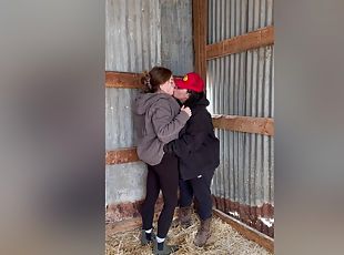 Sexy Lesbian Farmers Kiss And Touch Each Other In The Barn