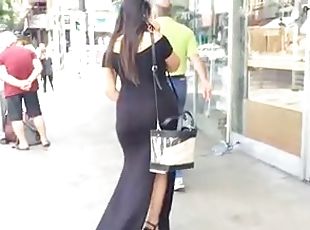Thick PAWG VPL walking the street in Transparent Black Dress