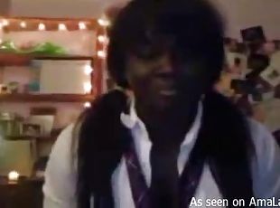Pigtailed black teen webcam girl