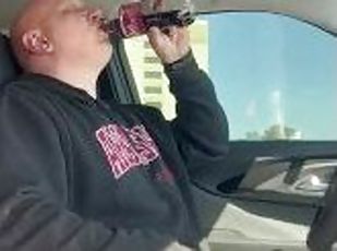 Pig eats and chugs soda