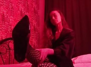 Heels, Feet, Legs in Fishnet Stockings and Deep Anal Dipping with Cum in Mouth/dark relaxation