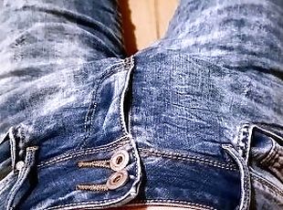 Striptease and cum onto my curvy slim fit blue jeans ????????????