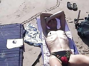 wife topless on beach