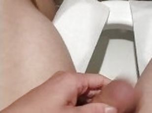 Jerking off in public while someone cleaning the bathroom