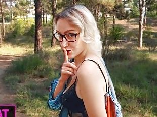 Public Outdoor Fucks Russian Student in Doggystyle with Sloppy Blowjob & Swallow Cum / Kiss Cat