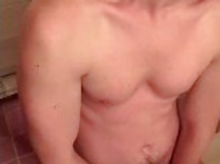 MUSCLE JOCK JERKING OF IN SHOWER loud moans and cumshot