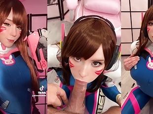  Girl Cosplay D.Va from Overwatch and Sucks Dick till Facial