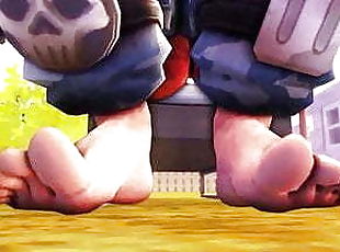 roadhog shows feet and fat cock