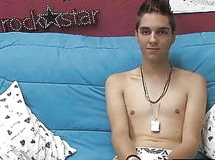 Barely legal twink Rany jerks off big cock solo for cumshot