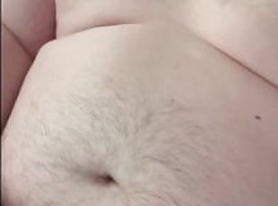 Hairy chub boy jerks off onto big belly