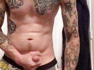 Tattoo guy cums with dirty talk