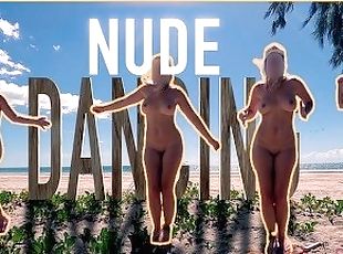 nudistické, vonku, na-verejnosti, žena, amatérske, pláž, tancovanie, exibicionistky