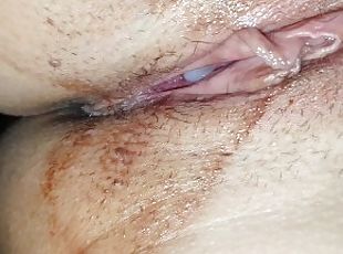 dirty creampie during period  close up view