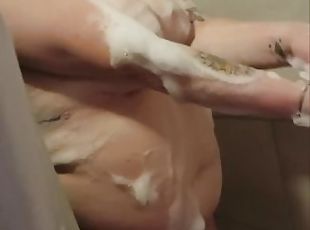 chubby roommate with huge ass and tits caught in shower