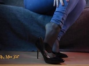 FULL VIDEO Curvy Teen in Jeans Stockings and Shiny High Heels. Cum on my Feet. Foot Fetish Ely Mira