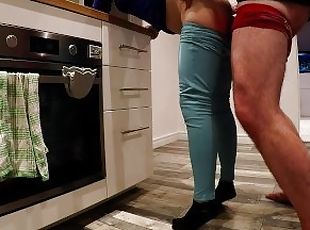 My neighbor gets a squirt while he fucks her in her kitchen, has beautiful black ankle socks