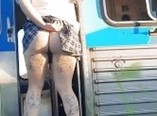 Girl pissing on transport