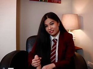 Cute British Asian 18 Year Old in School Uniform Tells You How To Wank Your Cock For Her