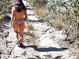 Mature milf walking naked on the woods