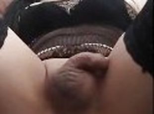 Colombian shemale in lingerie jerks off and puts dildo in her ass