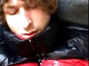 Twink has a big load of cum on my down jacket and I reward him cumming on his penis