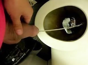 Twink piss on the airplane toilet - thick soft uncut cock 