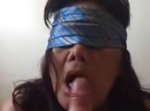 Blindfolded Asian MILF Blowjob