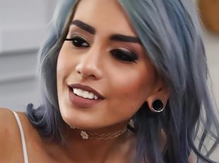 Tanned Girl With Blue Hair Getting Nailed By Her Boyfriend