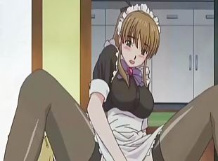 Maid masturbates hard while her boss watches