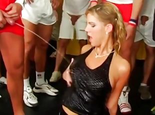 Blonde hooker filthy gangbang with pissing