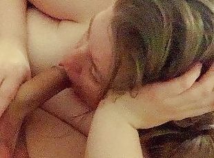 18 year old beautiful with big breasts - throat blowjob with cum in mouth, amateur.