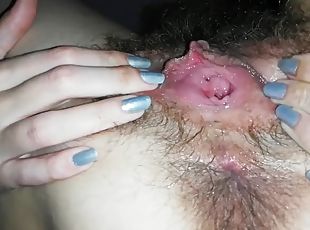 Hairy Pussy Big Clit Rubbing Dripping Wet Masturbation