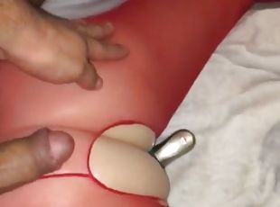 Wife red bodystockig great anal cumshot