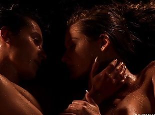 Wet and sensual lesbian scene with two outrageous babes