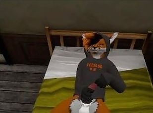 Femboy fox jerksoff in his dorm