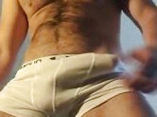 moustache Dad Topbear6 showing off in white underwear