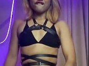 asiatisk, shemale, cumshot, ladyboy, hore, blond, latex, elskerinne, dominans, femdom