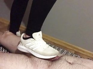 Trampling cocks and balls in white adidas (CBT)