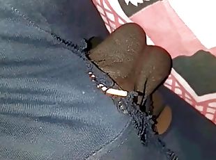 Flashing tiny dick at home and piss flashing through window 