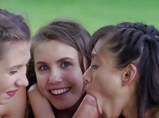 WOWGIRLS Three cuties Shrima Malati, Stefanie Moon and Elle Rose fucking a stranger outdoors