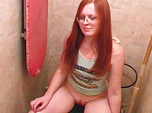 Redhead nerd goes piss on camera