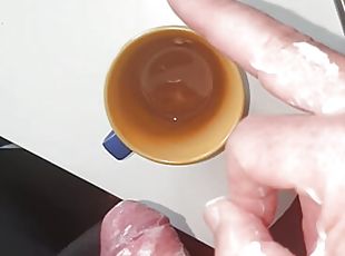 Master Ramon jerks off warm milk in the coffee, drink slave!