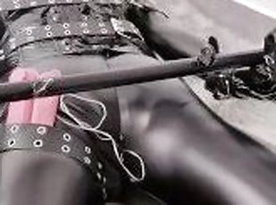 Lesbian femdom leather bondage and gas mask play